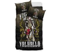 Double Duvet Set 200x200 cm Viking Bedding Double Bed Set Nordic Viking Female Warrior Duvet Cover Sets Luxury Microfiber 3 Piece Kids Teenager Room Decoration with Zipper and 2 Pillow Case