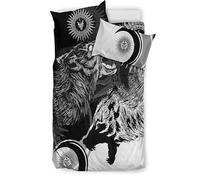 Double Duvet Set 200x200 cm Viking Wolf Bedding Double Bed Set Viking Mythology Wolf Fenrir Duvet Cover Sets Luxury Microfiber 3 Piece Kids Teenager Room Decoration with Zipper and 2 Pillow Case