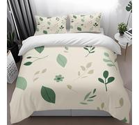 Double Duvet Set 200X200Cm Green Plants 3 Pcs With Zipper Closure + 2 Pillowcases,Soft Comfy Breathable Quilt Covers Bedding Set, Microfiber Quilt Duvet Cover