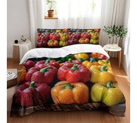 Double Duvet Set 200X200Cm Red Vegetables Kingsize Bedding Sets,Duvet And Pillow Set,Soft Bedding Microfiber Fluffy,Bedroom Quilt Cover