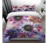 Double Duvet Set 200X230Cm Purple And Pink Flowers Bedding & Linen Soft And Snuggly,Kids Single Duvet Cover Set Easy Care,Duvet And 2 Matching Pillow Set,Bedding Sets