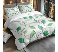Double Duvet Set 200X230Cm White And Green 3 Pcs With Zipper Closure + 2 Pillowcases,Soft Comfy Breathable Quilt Covers Bedding Set, Microfiber Quilt Duvet Cover
