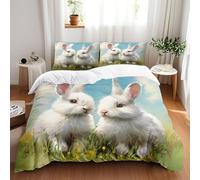 Double Duvet Set Animal Rabbit 3 Pcs With Zipper Closure + 2 Pillowcases,Soft Comfy Breathable Quilt Covers Bedding Set, Microfiber Quilt Duvet Cover