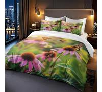 Double Duvet Set Butterflies And Flowers Bedding & Linen Soft And Snuggly,Kids Single Duvet Cover Set Easy Care,Duvet And 2 Matching Pillow Set,Bedding Sets