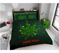 Double Duvet Set Christmas Kids Bedding Double Bed Set Soft Microfiber 3 Piece Green Christmas Marijuana Leaves Bedding Teenager Room Decoration Duvet Covers with 2 Pillow Case (Double，200x200cm)
