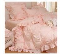 Double Duvet Set Cotton Duvet Cover 4-Piece Set, Solid Colour Luxury Simple Ruffles Three-Dimensional Embroidery Bedding Set, Soft, Comfortable and Breathable, Suitable for All Seasons Bed Covers(Pink