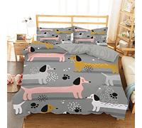 Double Duvet Set Dachshund Kids Bedding Double Bed Set Soft Microfiber 3 Piece Cute Animal Dog Dachshund Bedding Teenager Room Decoration Duvet Covers with 2 Pillow Case (Double,200x200cm)