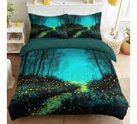 Double Duvet Set Fantasy, Enchanted Forest, Magical Brushed Microfiber fitted sheet with Pillow cases Set 4 Piece Trees, plants, landscape Bedding Set