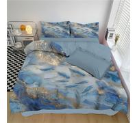Double Duvet Set Goldfish Frozen Lake Surface Printed Bedding Set Reversible Duvet Cover Abstract Art Ultra Soft Quilt Cover Set with Pillow Cases and Zipper Closure, Blue