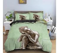 Double Duvet Set Green Bronze Buddha Bedding Set with Zipper Closure Fluffy Duvet Set 200x200 Cm Includes 2 Pillowcases 50x75 Cm