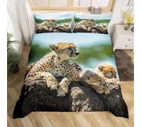 Double Duvet Set Leopard Kids Bedding Double Bed Set Soft Microfiber 3 Piece Wildlife Cheetah Bedding Boys Teenager Room Decoration Duvet Covers with 2 Pillow Case (Double，200x200 cm)