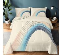 Double Duvet Set Minimalist Geometric Lines, Brushed Microfiber Beige Quilt, Ultra Soft Cosy Warm Comforter Set 200x200 cm Non Iron Hypoallergenic Bedding with 2 Matching Pillowcases