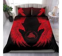 Double Duvet Set Odin's Raven Kids Bedding Double Bed Set Soft Microfiber 3 Piece Viking Mythology Odin Raven Bedding Teenager Room Decoration Duvet Covers with 2 Pillow Case (Double，200x200cm)