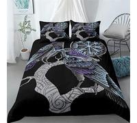 Double Duvet Set Odin's Raven Kids Bedding Double Bed Set Soft Microfiber 3 Piece Viking Odin Raven Rune Compass Bedding Teenager Room Decoration Duvet Covers with 2 Pillow Case (Double,200x200cm)