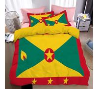 Double Duvet Set - Premium Microfiber Reversible Grenada Flag Duvet Cover 200 X 200 Cm 3 Pcs Ultrasoft Hypoallergenic Luxury Patriotic Theme Quilt Cover Bedding Set With Zipper Closure, Minimalism