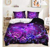 Double Duvet Set Purple Butterfly Fluffy Double Duvet Cover 110g/㎡ Microfiber Bedding Double Bed Set with Zipper + 2 Pillow Cases (19"x29") Also as Teenage Home Decor
