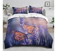 Double Duvet Set Purple Orange Insects Duvet Cover Sets Microfiber Soft Bedding Double Bed Set Washable Hidden Zipper Closure Bedding Includes Pillow Cases 2 Pack 50x75cm