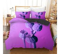 Double Duvet Set Purple Poppy Fluffy Double Duvet Cover 110g/㎡ Microfiber Bedding Double Bed Set with Zipper + 2 Pillow Cases (19"x29") Also as Teenage Home Decor