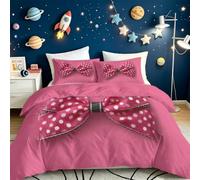 Double Duvet Set Single, Easy Care Premium Luxury Microfiber Reversible Quilt Cover, Bows Fonts Cartoon Barbie Bedding Sets with Zipper Closure, Pink