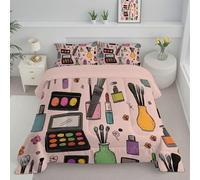 Double Duvet Set, Soft Hand-Painted Makeup Coverless Duvet with 2 Pillowcases, Fashion Magazine Style Down Alternative Reversible Bedding Quilted Comforter Sets for All Seasons, 200x200cm Pink
