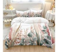 Double Duvet Set Soft pink green, Printed Bedding Set Brushed Bohemian style hyperrealistic plants, Microfiber Duvet Cover with Pillowcases 230 x 220 cm
