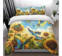 Double Duvet Set Sunflower Butterfly Duvet Cover Sets Microfiber Soft Bedding Double Bed Set Washable Hidden Zipper Closure Bedding Includes Pillow Cases 2 Pack 50x75cm