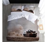 Double Duvet Set Tank Kids Bedding Double Bed Set Soft Microfiber 3 Piece Army War Tank Vehicle Bedding Boys Teenager Room Decoration Duvet Covers with 2 Pillow Case (Double,200x200 cm)