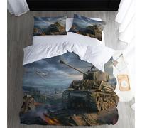 Double Duvet Set Tank Kids Bedding Double Bed Set Soft Microfiber 3 Piece War Armored Vehicle Fighter Bedding Boys Teenager Room Decoration Duvet Covers with 2 Pillow Case (Double,200x200 cm)