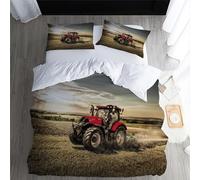 Double Duvet Set Tractor Kids Bedding Double Bed Set Soft Microfiber 3 Piece Red Agricultural Tractor Bedding Teenager Room Decoration Duvet Covers with 2 Pillow Case (Double，200x200cm)