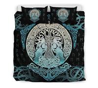 Double Duvet Set Tree Of Life Kids Bedding Double Bed Set Soft Microfiber 3 Piece Viking Odin Raven Celtic Knot Bedding Teenager Room Decoration Duvet Covers with 2 Pillow Case (Double，200x200cm)