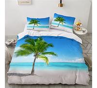 Double Duvet Set Tropical Palm Tree Kids Bedding Double Bed Set Soft Microfiber 3 Piece Summer Beach Plants Bedding Boys Teenager Room Decoration Duvet Covers with 2 Pillow Case (Double，200x200 cm)