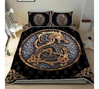 Double Duvet Set Viking Dragon Totem Kids Bedding Double Bed Set Microfiber 3 Piece Viking Wolf Pirate Ship Totem Bedding Teenager Room Decoration Duvet Covers with 2 Pillow Case (Double，200x200cm)