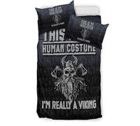 Double Duvet Set Viking Kids Bedding Double Bed Set Soft Microfiber 3 Piece Viking Skull Rune Bedding Boys Teenager Room Decoration Duvet Covers with 2 Pillow Case (Double，200x200 cm)