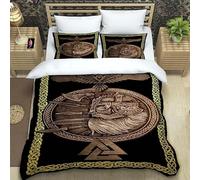 Double Duvet Set Viking Kids Bedding Double Bed Set Soft Microfiber 3 Piece Viking Warrior Helmet Sword Spear Bedding Teenager Room Decoration Duvet Covers with 2 Pillow Case (Double，200x200cm)