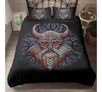 Double Duvet Set Viking Kids Bedding Double Bed Set Soft Microfiber 3 Piece Viking Warrior Helmet Totem Bedding Teenager Room Decoration Duvet Covers with 2 Pillow Case (Double，200x200cm)