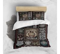 Double Duvet Set Viking Mythology Totem Kids Bedding Double Bed Set Microfiber 3 Piece Viking Wolf Pirate Ship Totem Pattern Bedding Room Decoration Duvet Covers with 2 Pillow Case (Double，200x200cm)