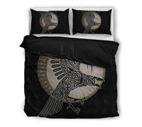 Double Duvet Set Viking Odin Raven Kids Bedding Double Bed Set Soft Microfiber 3 Piece Viking Celtic Knot Bedding Teenager Room Decoration Duvet Covers with 2 Pillow Case (Double，200x200cm)