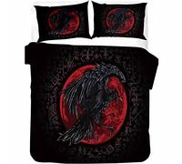 Double Duvet Set Viking Odin Raven Kids Bedding Double Bed Set Soft Microfiber 3 Piece Viking Mythology Runes Bedding Teenager Room Decoration Duvet Covers with 2 Pillow Case (Double，200x200cm)