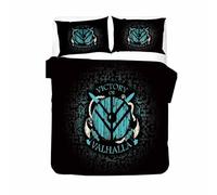 Double Duvet Set Viking Shield Kids Bedding Double Bed Set Soft Microfiber 3 Piece Viking Weapon Sword Mystic Runes Bedding Teenager Room Decoration Duvet Covers with 2 Pillow Case (Double，200x200 cm)