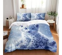 Double Duvet Set White Leopard 3 Pcs With Zipper Closure + 2 Pillowcases,Soft Comfy Breathable Quilt Covers Bedding Set, Microfiber Quilt Duvet Cover