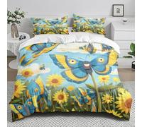 Double Duvet Set Yellow Blue Butterfly Duvet Cover Sets Microfiber Soft Bedding Double Bed Set Washable Hidden Zipper Closure Bedding Includes Pillow Cases 2 Pack 50x75cm
