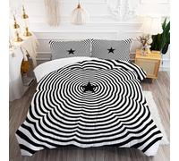 Double Duvet Striped Black Stars Coverless Duvet Double Super Soft Warm Comfortable Breathable Washable Winter Summer Fluffy All Seasons Quilt and Pillowcase 203x228 cm