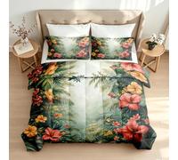 Double Duvet Tropical Plants Leaf 3D Printed Reversible Comforter Cooling Quilt Set Vintage Floral All Seasons Quilt Set Washable Lightweight for Teenager Bedroom Q-489