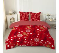 Double Duvet Winter Plants Quilt Double 7.5 Tog Snowflakes Reversible Coverless Duvet Soft Comforter Set With 2 Pillowcases - Lightweight and Machine Washable, 200x200 cm - Dark Red-63