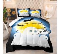 Double Duvet Yellow Moon Ghost Coverless Duvet Double Super Soft Warm Comfortable Breathable Washable Winter Summer Fluffy All Seasons Quilt and Pillowcase 203x228 cm