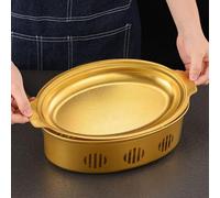 Double Ear Oval Hot Pot with Candle Heating in Stainless Steel, for Korean Style Cooking and Steamed Fish Dishes (35 * 21cm Silver)
