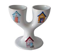 Double Egg Cup with Colourful Beach hut Design