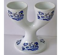 Double Egg Cup with Traditional Blue Willow Pattern Design