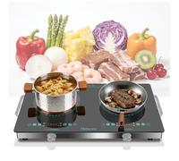 Double Electric Hob, 3200W 2 Ring Ceramic Hob with Knob+Touch Control, 56cm Electric Hob with Handle, Countertop Hob, Safety Lock & Timer, 9 Power Levels, 220V-240V Plug in (Green)