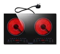 Double Electric Hob, 3600W 2 Ring Portable Ceramic Hob with Touch Control, 60cm Electric Stove, Countertop and Built in Installation, Safety Lock & Timer, 9 Power Levels, 220V-240V Plug in (Blue)